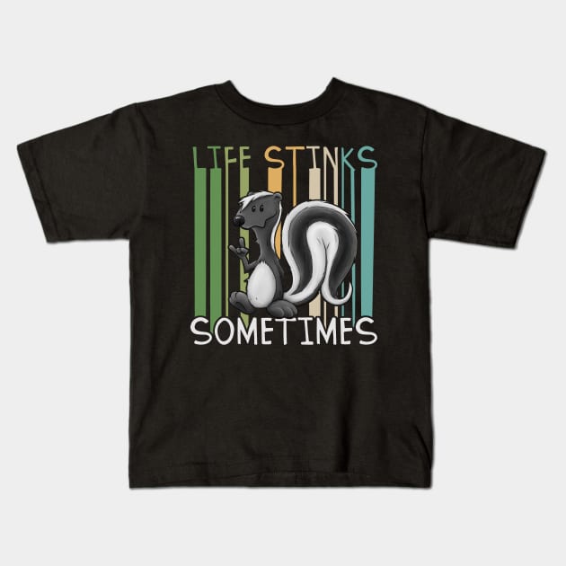 Life Stinks Sometimes Funny Skunk Pun Statement Kids T-Shirt by SkizzenMonster